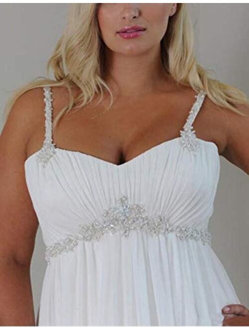 Mulanbridal Women's Spaghetti Straps Plus Size Chiffon Wedding Dress Long Beach Bridal Gowns