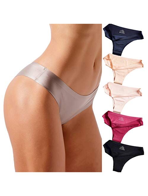 VISSAY Women's Women's Invisible Seamless Bikini Underwear ice silk yoga Half Back Coverage Panties Pack 6