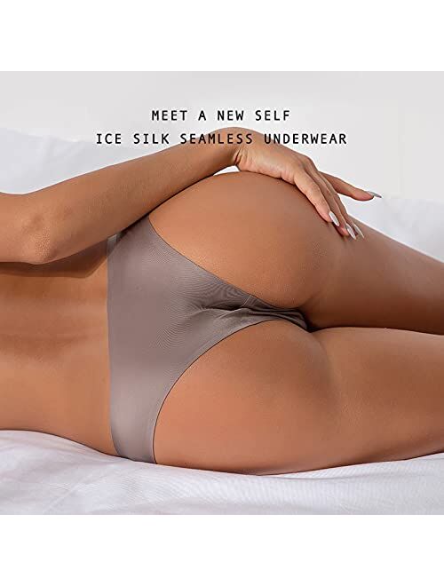 VISSAY Women's Women's Invisible Seamless Bikini Underwear ice silk yoga Half Back Coverage Panties Pack 6