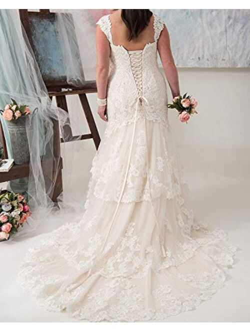 Wedding Dresses Mermaid Bridal Dress Lace Long Wedding Bridal Gown Strap Tiered