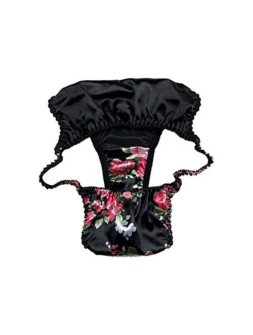 Satini Women's Floral Satin Tanga Bikini Lingerie Panties Knickers