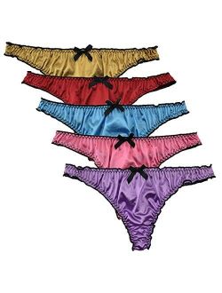 Colorful Star 5 Pack Women's Satin G-String Panties Ruffle Frilly Thongs Underwear