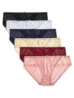 Womens Sexy Underwear, BIONEK Satin Bikini Panties Silky Lace Underwear Hipster Cheeky Panty Pack of 6