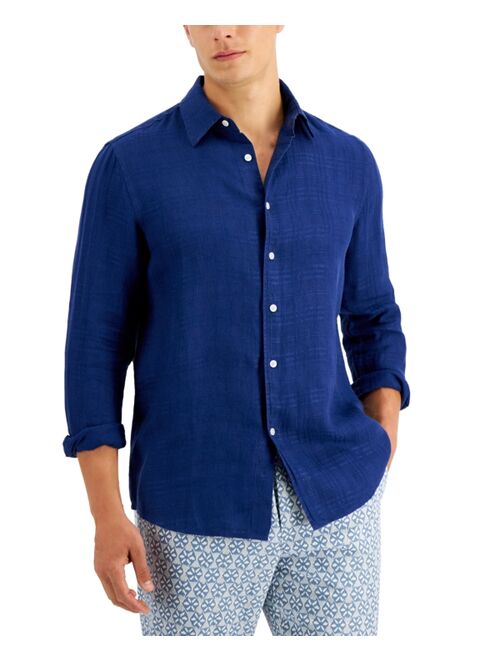 Tasso Elba Men's Regular-Fit Glen Plaid Linen Shirt, Created for Macy's