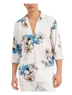 Men's Jacquard Stripes with Printed Florals Shirt, Created for Macy's