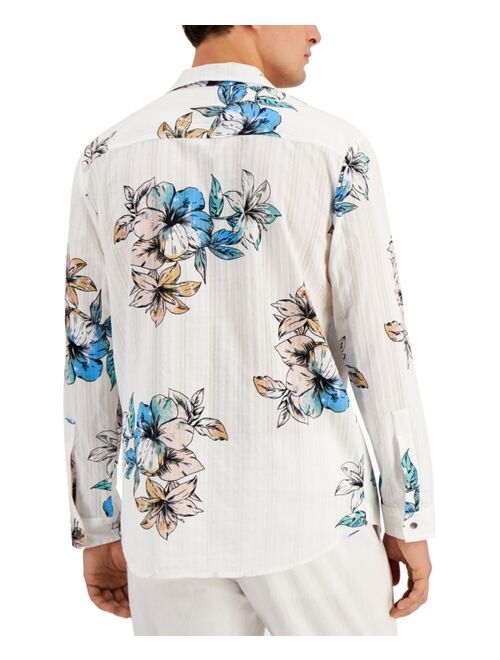 INC International Concepts Men's Jacquard Stripes with Printed Florals Shirt, Created for Macy's