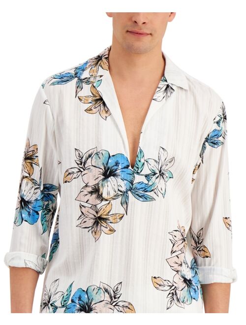 INC International Concepts Men's Jacquard Stripes with Printed Florals Shirt, Created for Macy's