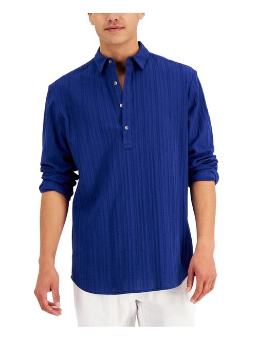 INC International Concepts Men's Textural Jacquard Stripe Popover Shirt, Created for Macy's