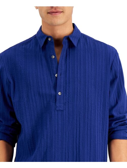 INC International Concepts Men's Textural Jacquard Stripe Popover Shirt, Created for Macy's