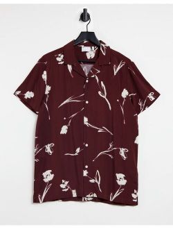 revere shirt in burgundy and white scribble floral