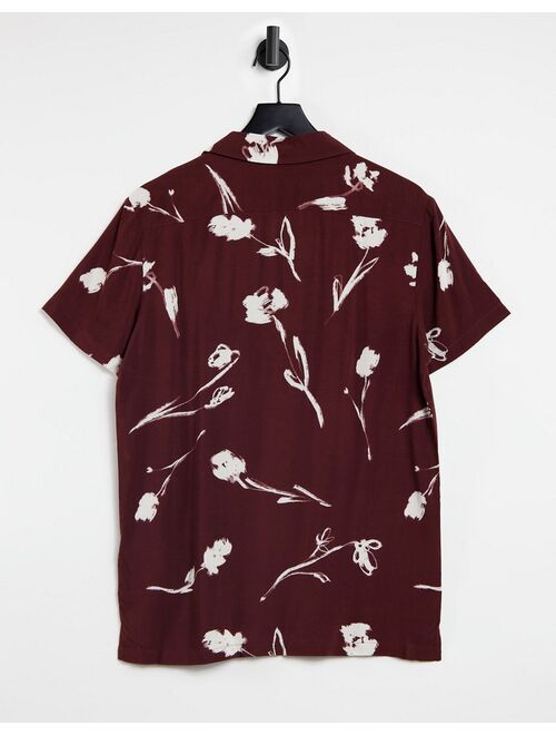 Asos Design revere shirt in burgundy and white scribble floral