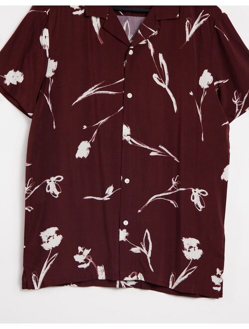Asos Design revere shirt in burgundy and white scribble floral