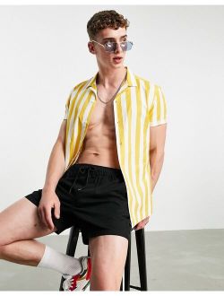 stretch slim oxford stripe revere shirt in yellow & white