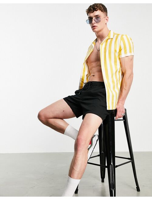 Asos Design stretch slim oxford stripe revere shirt in yellow & white