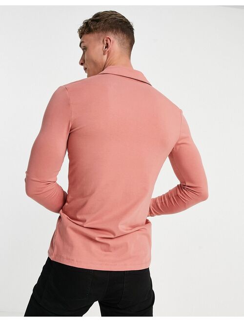 Asos Design organic long sleeve button through jersey shirt in washed pink