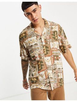 shirt with brown multi pattern aztec print