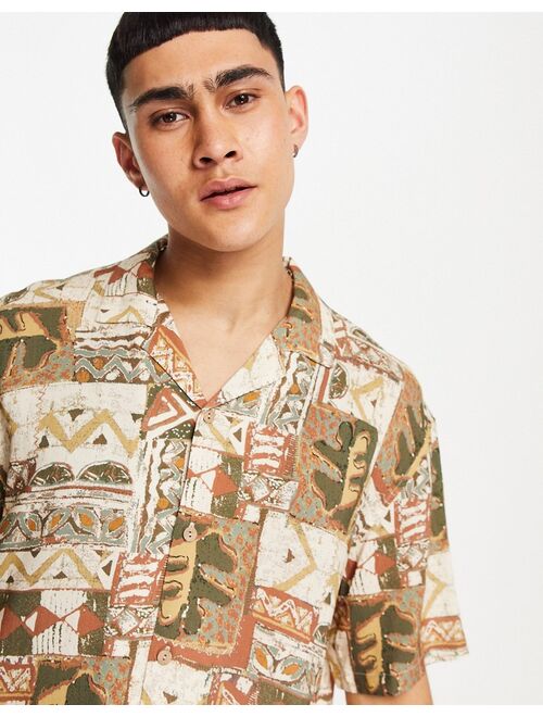 Pull&Bear shirt with brown multi pattern aztec print
