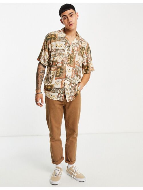 Pull&Bear shirt with brown multi pattern aztec print