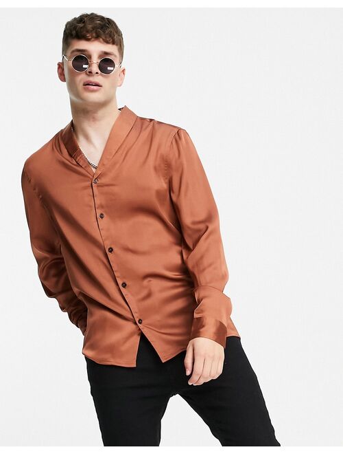 Asos Design regular satin shirt with shawl neck in copper