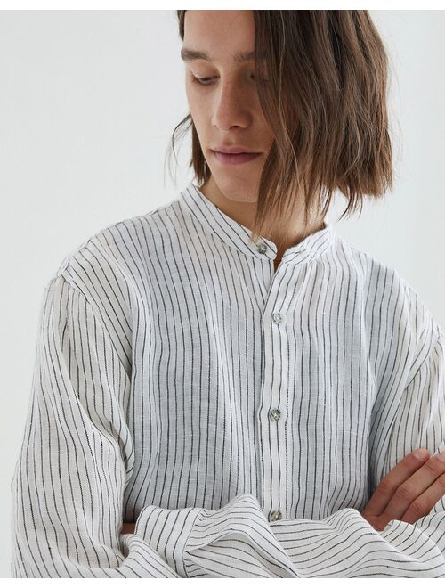 Pull&Bear linen shirt with thin stripes in white