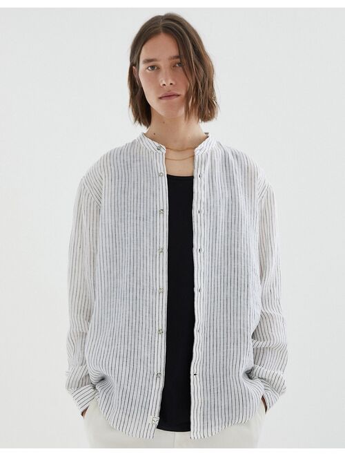 Pull&Bear linen shirt with thin stripes in white