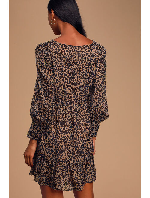 Lulus Rock It Out Brown and Black Leopard Print Babydoll Dress