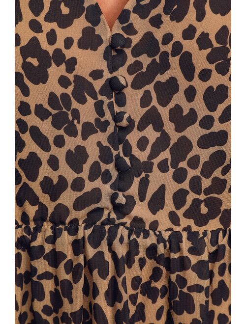 Lulus Rock It Out Brown and Black Leopard Print Babydoll Dress
