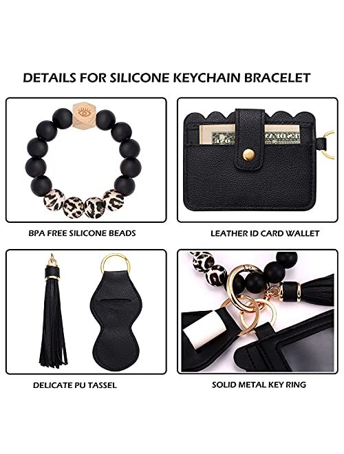 Silicone Wristlet Keychain Bracelet with Wallet, House Car Tassel Key Ring Pocket Card Holder