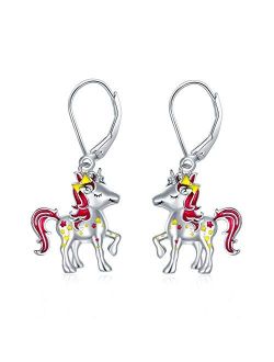 Unicorn Leverback Earrings for Girls, Sterling Silver Hypoallergenic Unicorn Gifts for Girls, Birthday Girls Earrings Jewelry Gifts for Daughter
