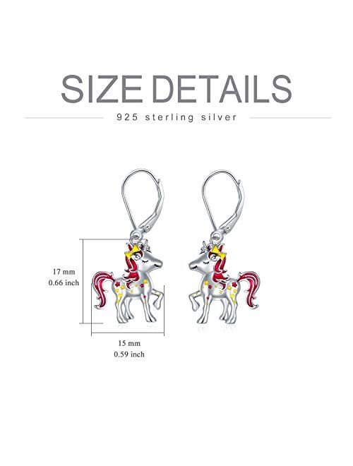 Unicorn Leverback Earrings for Girls, Sterling Silver Hypoallergenic Unicorn Gifts for Girls, Birthday Girls Earrings Jewelry Gifts for Daughter