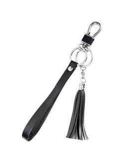 Teskyer Wristlet Strap for Key, Hand Wrist Lanyard Key Chain Holder with Tassel and Flat Alloy Key Rings