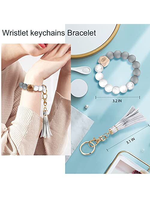Women Wristlet Keyring keychains Accessories Bracelet Silicone Beaded Key Chain