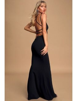 All this Allure Black Strappy Backless Mermaid Maxi Dress