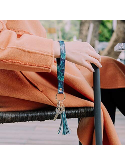 Rose Lake Wristlet Keychain with Tassels Leather Lanyard Key Chain Holder Floral Car Keyring for Women Paisley