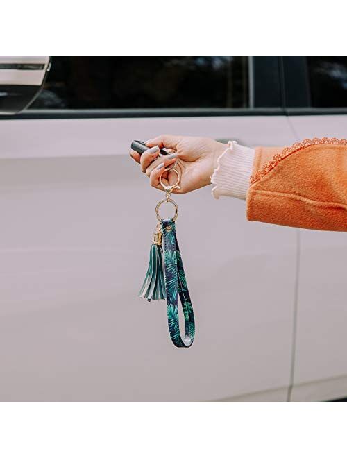 Rose Lake Wristlet Keychain with Tassels Leather Lanyard Key Chain Holder Floral Car Keyring for Women Paisley