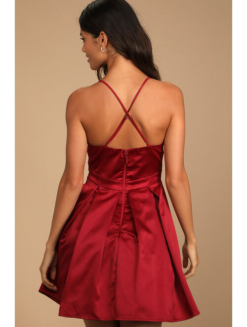 Lulus Be With You Wine Red Skater Dress