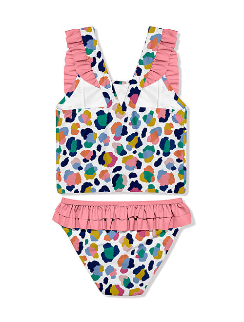 Millie Loves Lily White & Pink Leopard Ruffle-Detail Tankini - Toddler & Girls