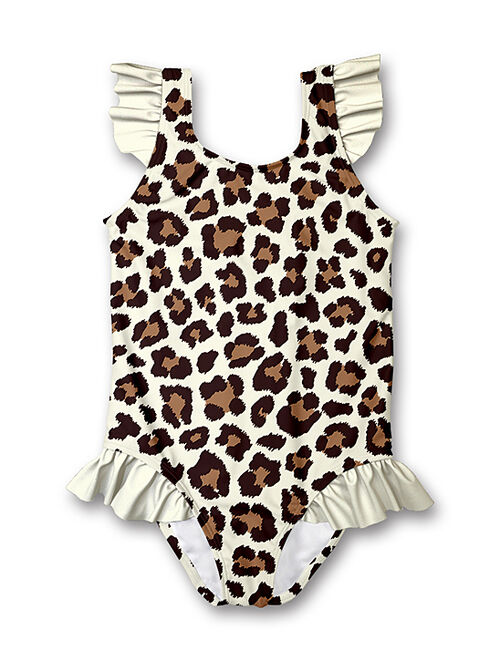 Millie Loves Lily Cream & Brown Simply Leopard Ruffle One-Piece - Infant & Girls