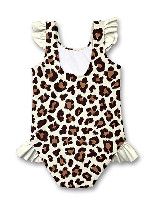 Millie Loves Lily Cream & Brown Simply Leopard Ruffle One-Piece - Infant & Girls