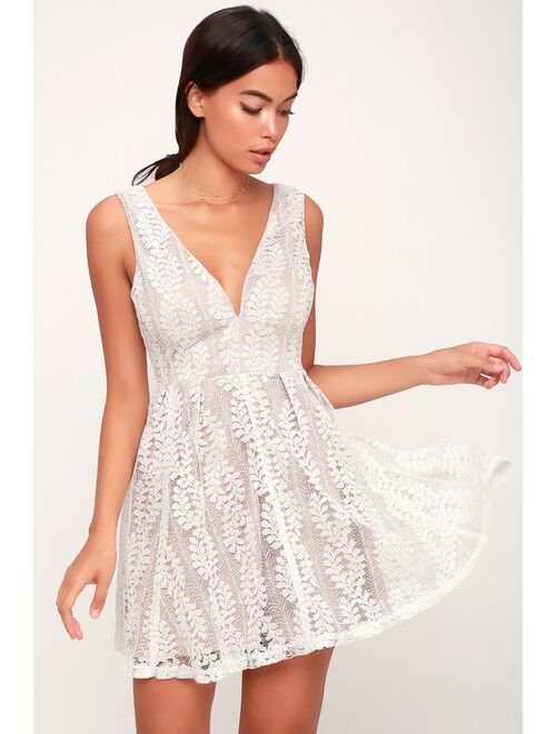 Lulus All of My Heart White Lace Skater Dress