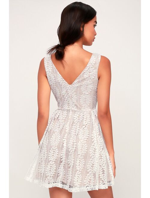 Lulus All of My Heart White Lace Skater Dress