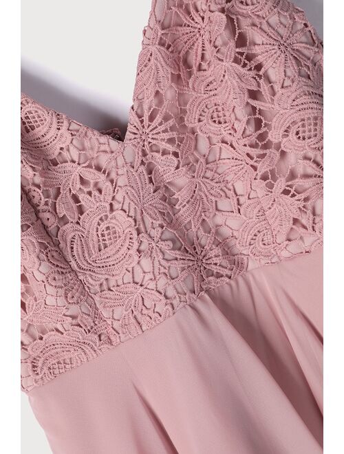 Lulus Sweet Emotions Mauve Pink Crochet Lace Skater Dress