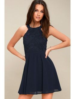 Lover's Game Navy Blue Lace Skater Dress