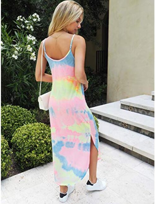 Floerns Women's Summer Casual Sleeveless Strappy Loose Split Long Maxi Dress