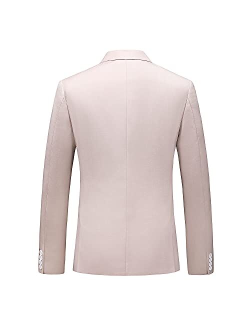 MOGU Mens Double Breasted Blazer Slim Fit Plain Color Suit Jacket
