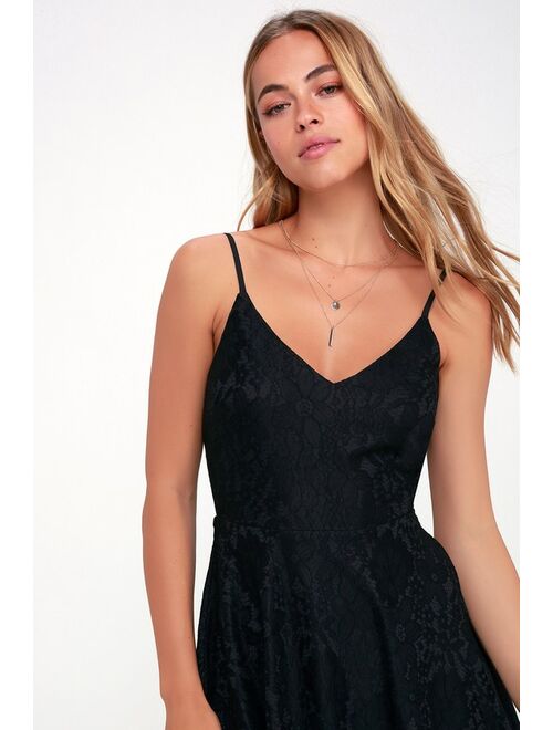 Lulus Way With Words Black Lace Skater Dress