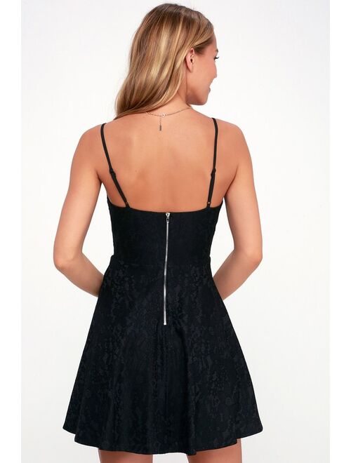 Lulus Way With Words Black Lace Skater Dress
