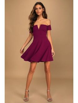 Play the Party Plum Purple Off-the-Shoulder Skater Dress