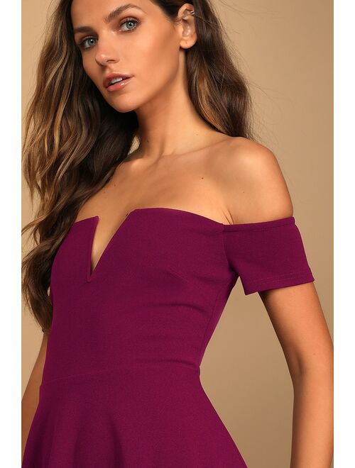 Lulus Play the Party Plum Purple Off-the-Shoulder Skater Dress