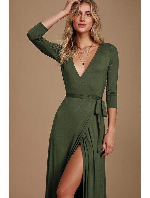 Lulus Garden District Olive Green Wrap Maxi Dress